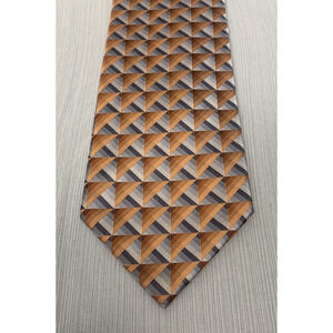 Van Heusen 100% Silk Tie, Geometric print Gray and‎ Rust Orange Color, 60 inches